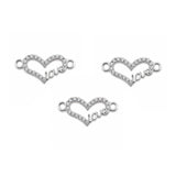 5 Pcs Pack – Love Heart Crystal Rhinestone Connector Charm for Jewelry Making, Rhodium Plated