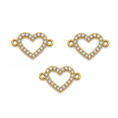 5 Pcs Pack – Crystal Rhinestone Heart Connector Charm for Jewelry Making, Gold Plated