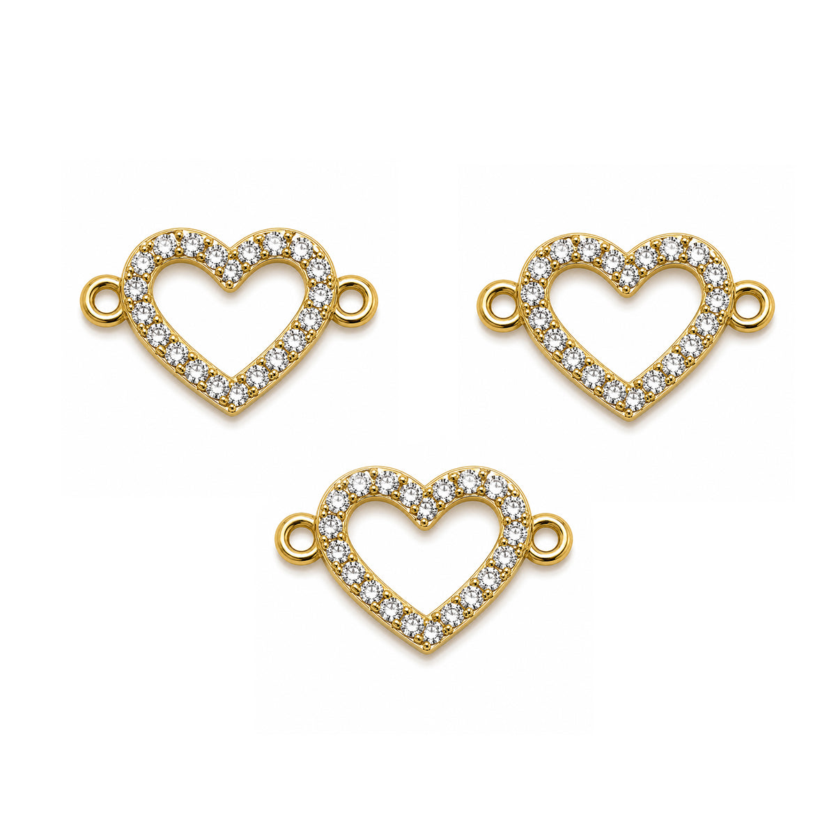 5 Pcs Pack – Crystal Rhinestone Heart Connector Charm for Jewelry Making, Gold Plated