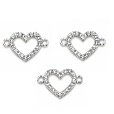 5 Pcs Pack – Crystal Rhinestone Heart Connector Charm for Jewelry Making, Rhodium Plated