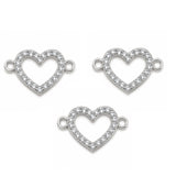 5 Pcs Pack – Crystal Rhinestone Heart Connector Charm for Jewelry Making, Rhodium Plated