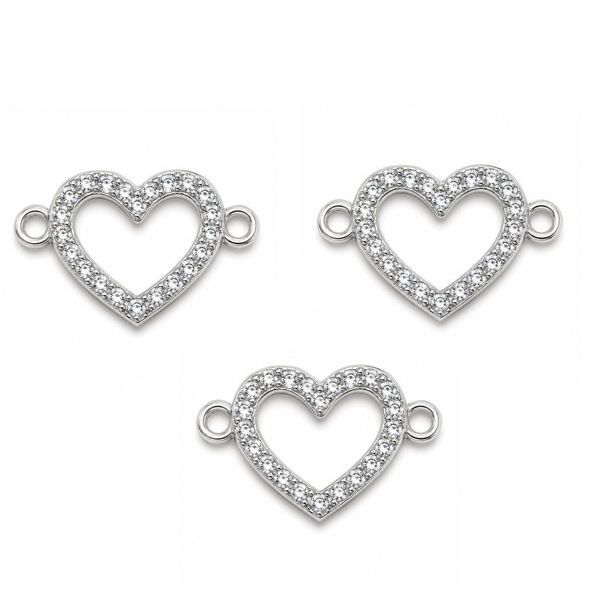 5 Pcs Pack – Crystal Rhinestone Heart Connector Charm for Jewelry Making, Rhodium Plated
