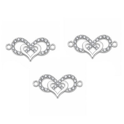 Pcs Pack – Double Heart Crystal Rhinestone Connector Charm for Jewelry Making, Rhodium Plated