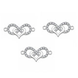 Pcs Pack – Double Heart Crystal Rhinestone Connector Charm for Jewelry Making, Rhodium Plated