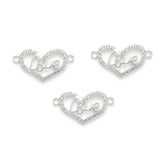 5 Pcs Pack – Love Heart Crystal Rhinestone Connector Charm for Jewelry Making, Rhodium Plated