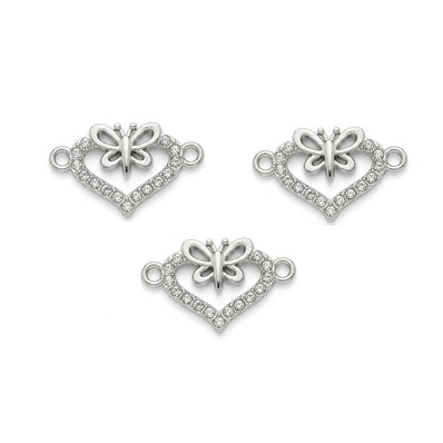 5 Pcs Pack – Butterfly Heart Crystal Rhinestone Connector Charm for Jewelry Making, Rhodium Plated