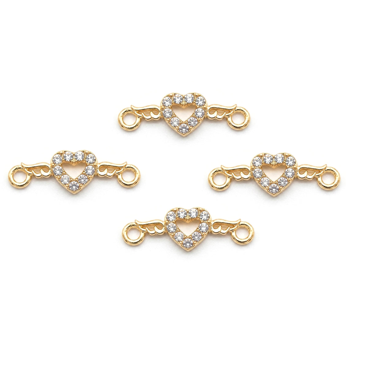 5 Pcs Pack – Heart with Wings Crystal Rhinestone Connector Charm for Jewelry Making, Gold Plated