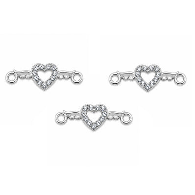 5 Pcs Pack – Heart with Wings Crystal Rhinestone Connector Charm for Jewelry Making, Rhodium Plated