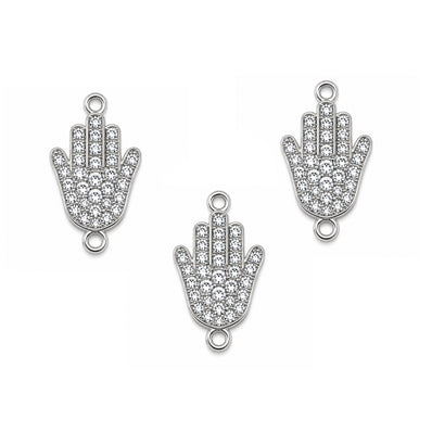 5 Pcs Pack – Hamsa Hand Crystal Rhinestone Connector Charm for Jewelry Making, Silver Plated