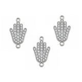 5 Pcs Pack – Hamsa Hand Crystal Rhinestone Connector Charm for Jewelry Making, Silver Plated