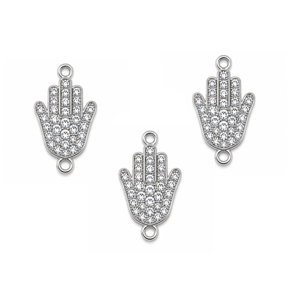 5 Pcs Pack – Hamsa Hand Crystal Rhinestone Connector Charm for Jewelry Making, Silver Plated