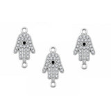5 Pcs Pack – Hamsa Hand Evil Eye Crystal Rhinestone Connector Charm for Jewelry Making, Silver Plated