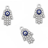 5 Pcs Pack – Hamsa Hand Evil Eye Crystal Rhinestone Connector Charm for Jewelry Making, Silver Plated