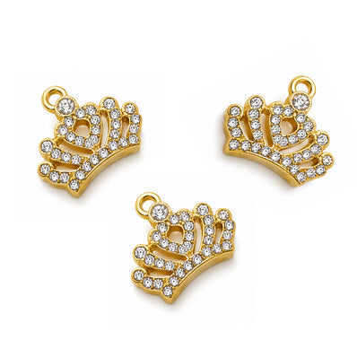 5 Pcs Pack – Crown Heart Crystal Rhinestone Connector Charm for Jewelry Making, Gold Plated
