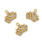 5 Pcs Pack – Crown Heart Crystal Rhinestone Connector Charm for Jewelry Making, Gold Plated