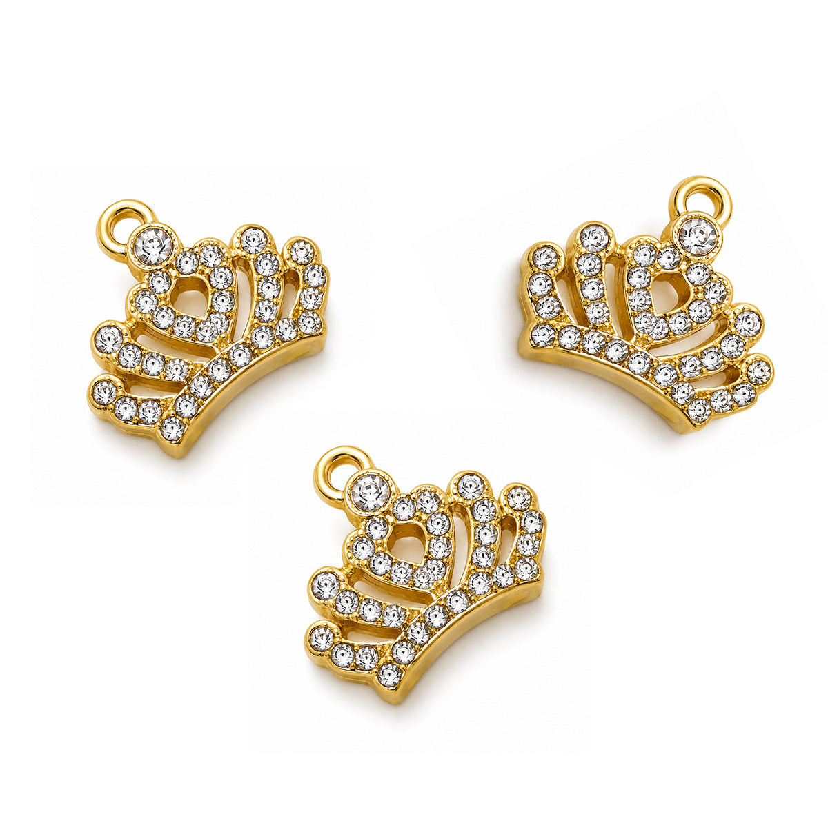 5 Pcs Pack – Crown Heart Crystal Rhinestone Connector Charm for Jewelry Making, Gold Plated