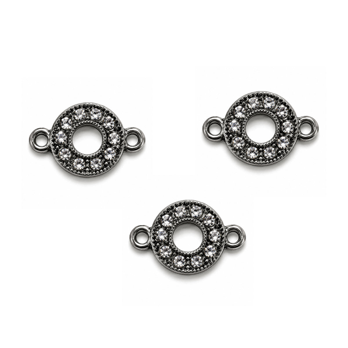 5 Pcs Pack – Round Crystal Rhinestone Connector Charm for Jewelry Making, Gunmetal Plated