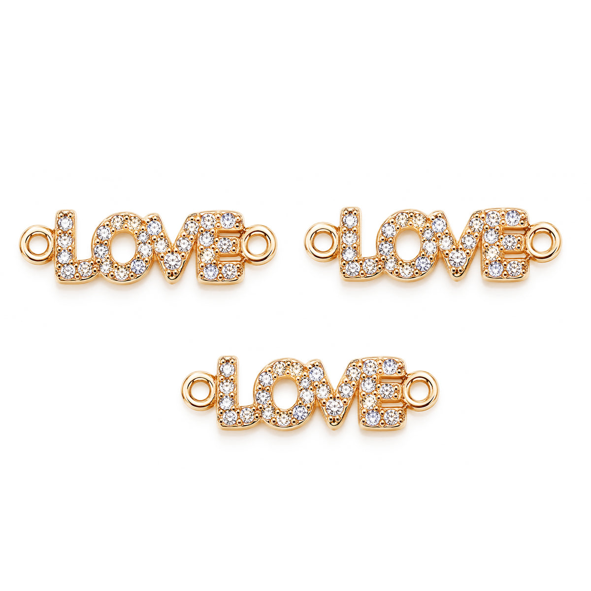 5 Pcs Pack – Crystal Rhinestone “LOVE” Connector Charm, Gold Plated, Jewelry Making Link