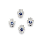 5 Pcs Pack – Crystal Rhinestone Hamsa Hand Evil Eye Spacer Beads, Silver Plated, Jewelry Making Beads