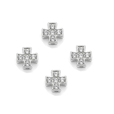 5 Pcs Pack – Crystal Rhinestone Cross Spacer Beads, Silver Plated, Jewelry Making Beads
