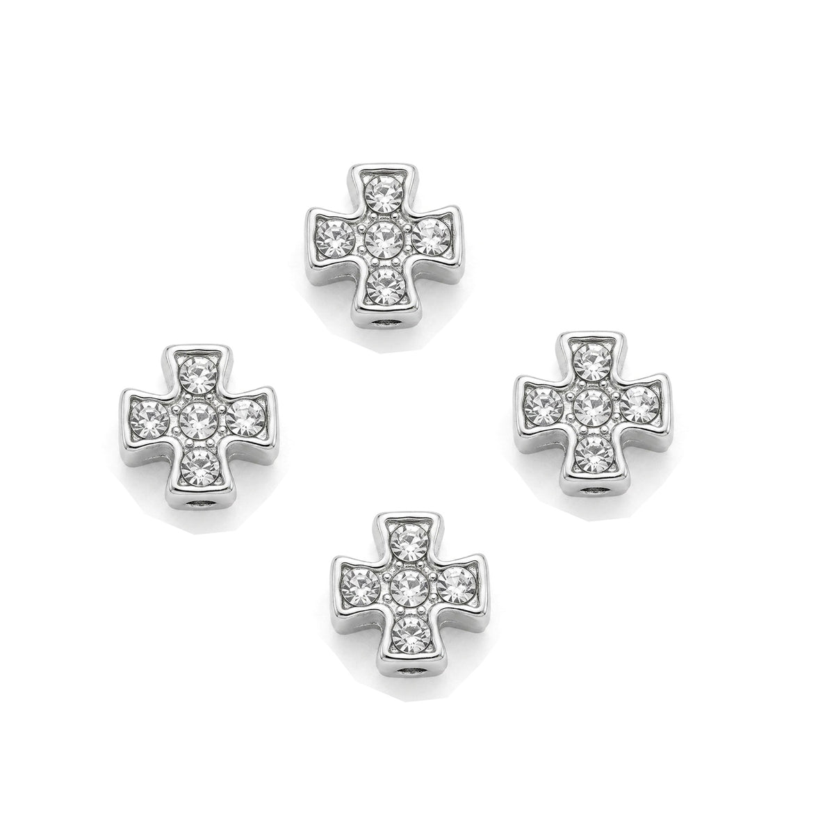 5 Pcs Pack – Crystal Rhinestone Cross Spacer Beads, Silver Plated, Jewelry Making Beads
