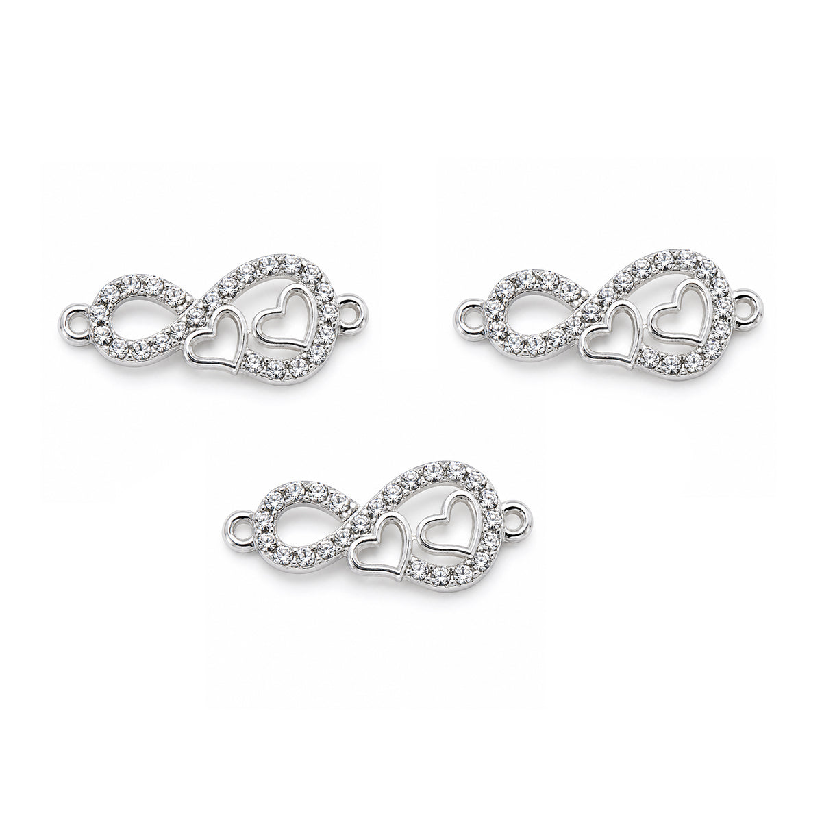 5 Pcs Pack – Crystal Rhinestone Infinity & Double Heart Connector, Silver Plated, Jewelry Making Supplies