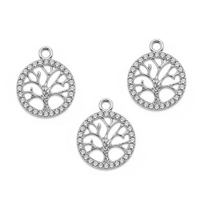 5 Pcs Pack – Crystal Rhinestone Tree of Life Pendant Charms, Silver Plated, Jewelry Making Supplies