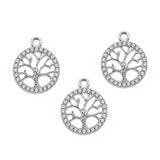 5 Pcs Pack – Crystal Rhinestone Tree of Life Pendant Charms, Silver Plated, Jewelry Making Supplies
