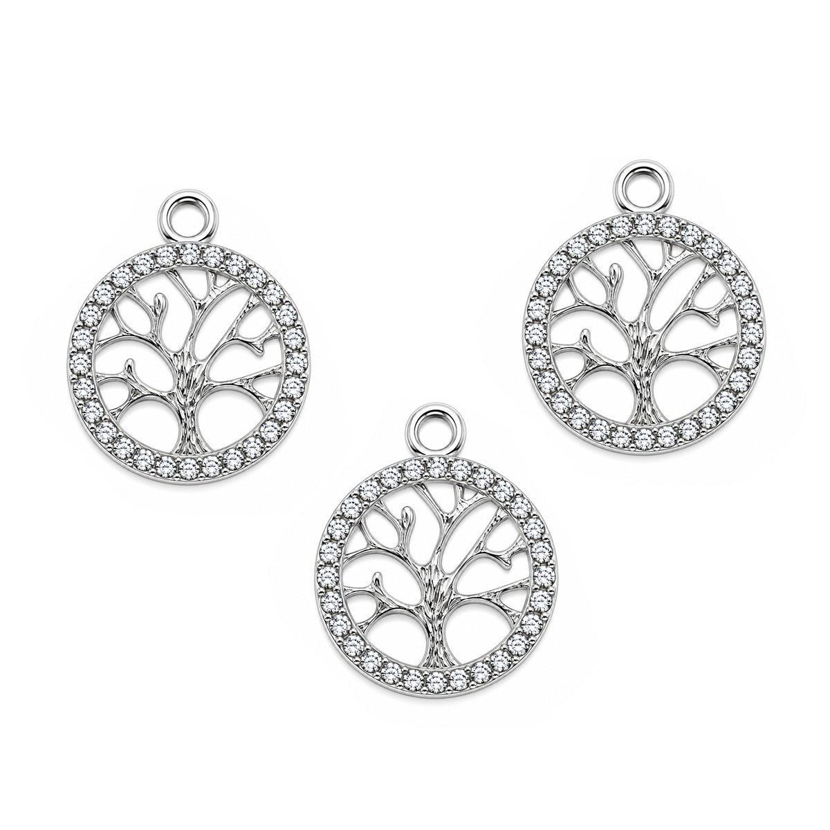 5 Pcs Pack – Crystal Rhinestone Tree of Life Pendant Charms, Silver Plated, Jewelry Making Supplies