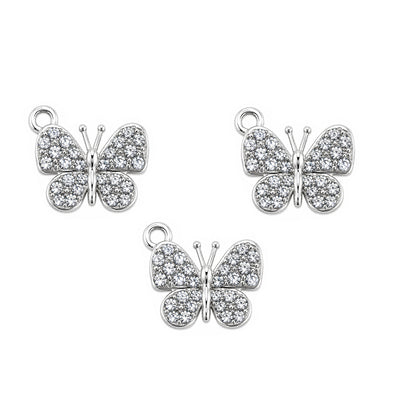 5 Pcs Pack – Crystal Rhinestone Butterfly Pendant Charms, Silver Plated, Jewelry Making Supplies