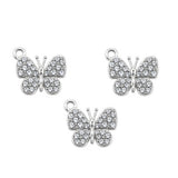 5 Pcs Pack – Crystal Rhinestone Butterfly Pendant Charms, Silver Plated, Jewelry Making Supplies