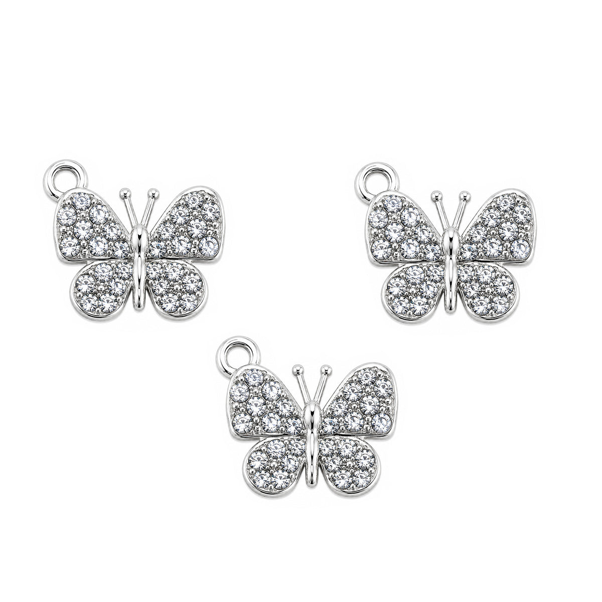 5 Pcs Pack – Crystal Rhinestone Butterfly Pendant Charms, Silver Plated, Jewelry Making Supplies