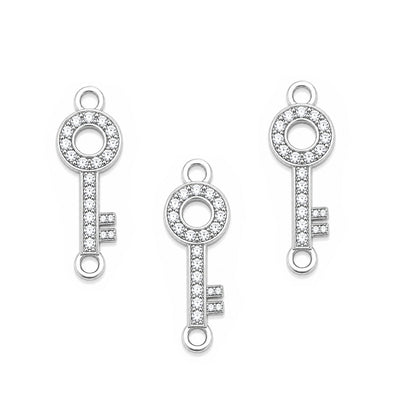 5 Pcs Pack – Crystal Rhinestone Key Pendant Charms, Silver Plated, Jewelry Making Supplies