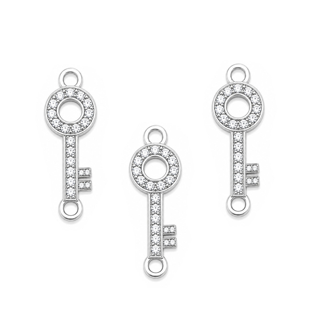 5 Pcs Pack – Crystal Rhinestone Key Pendant Charms, Silver Plated, Jewelry Making Supplies