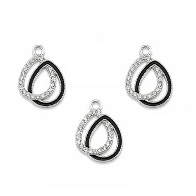 5 Pcs Black & Silver Teardrop Rhinestone Charms – Jewelry Making Charms