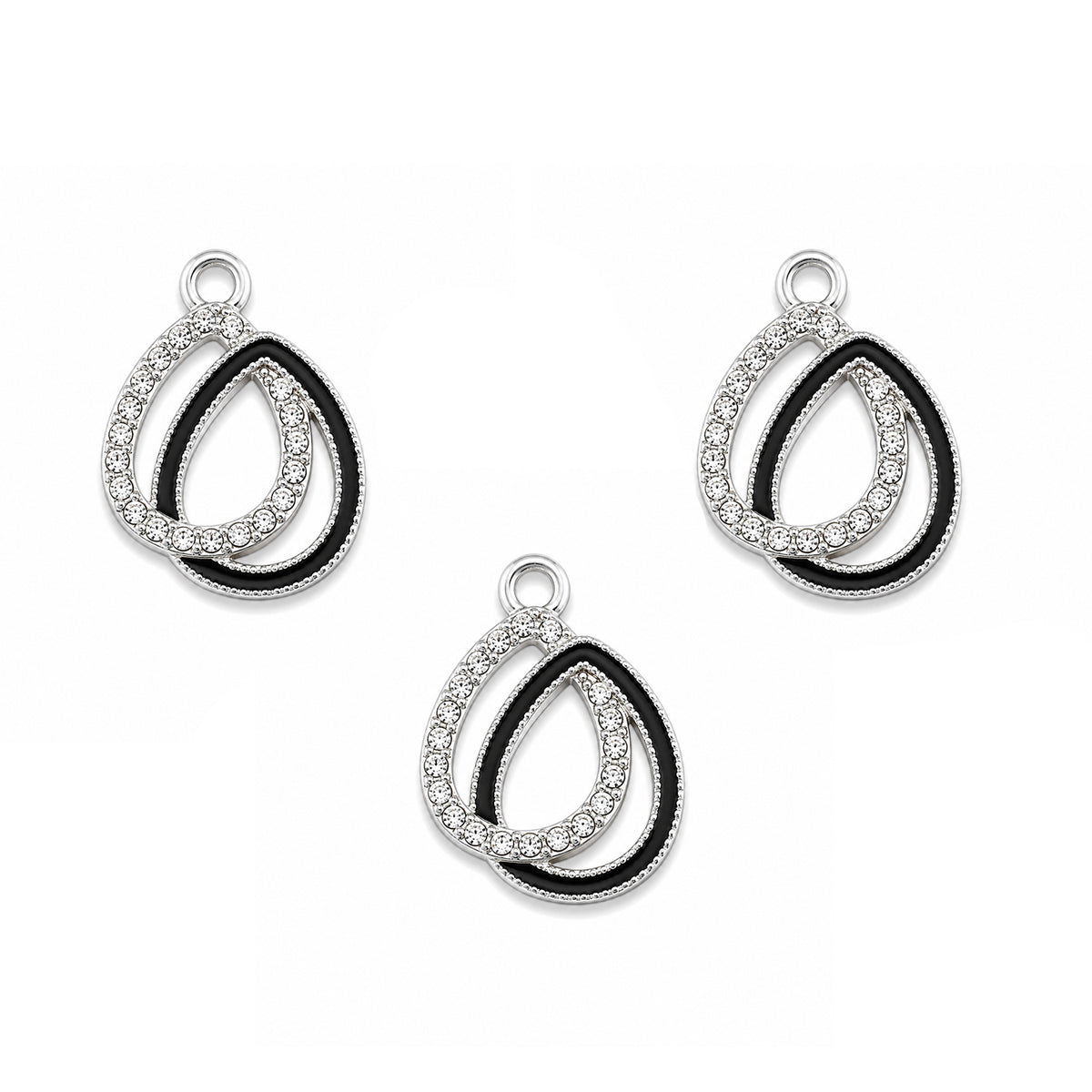 5 Pcs Black & Silver Teardrop Rhinestone Charms – Jewelry Making Charms