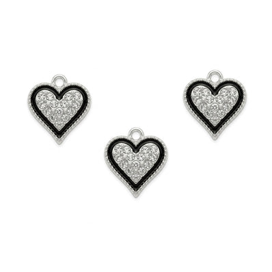 5 Pcs Black & Silver Heart Crystal Rhinestone Charms – Jewelry Making Charms