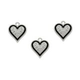 5 Pcs Black & Silver Heart Crystal Rhinestone Charms – Jewelry Making Charms