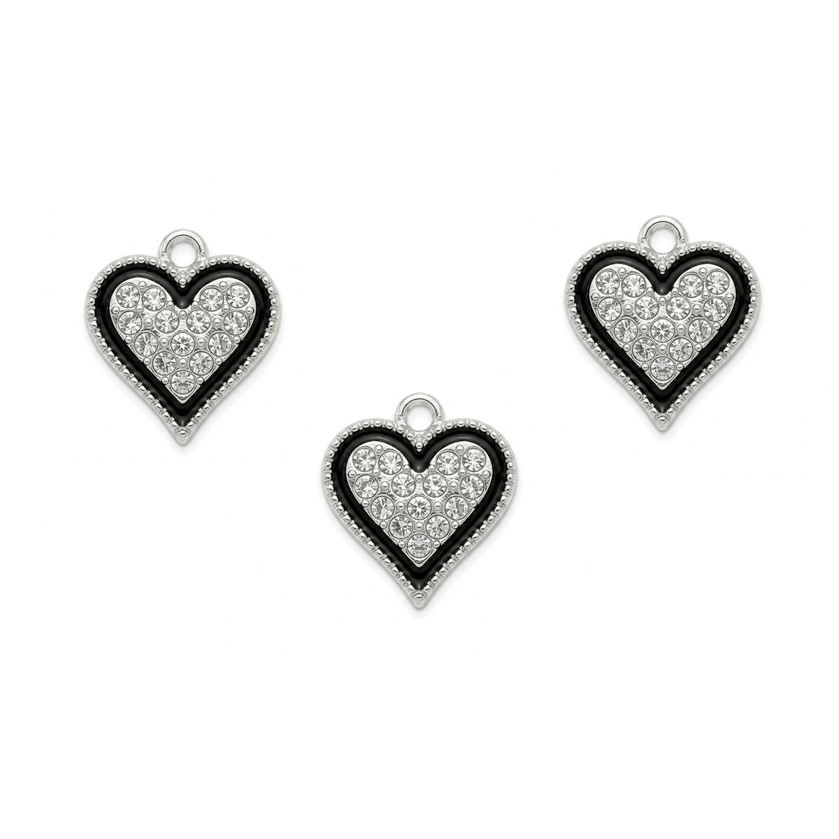 5 Pcs Black & Silver Heart Crystal Rhinestone Charms – Jewelry Making Charms