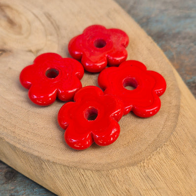 10 PIECES PACK' 30 MM APPROX DAISY OPAQUE GLASS BEADS