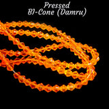 SUPER QUALITY' 4 MM BI-CONE FACETED (DAMRU) SHAPE ORANGE FIRE POLISHED GLASS BEADS' APPROX 48-50 BEADS SOLD BY PER LINE PACK