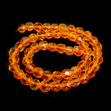 SUPER QUALITY'6  MM ROUND FACETED SHAPE ORANGE FIRE POLISHED GLASS BEADS' APPROX 50-52 BEADS SOLD BY PER LINE PACK