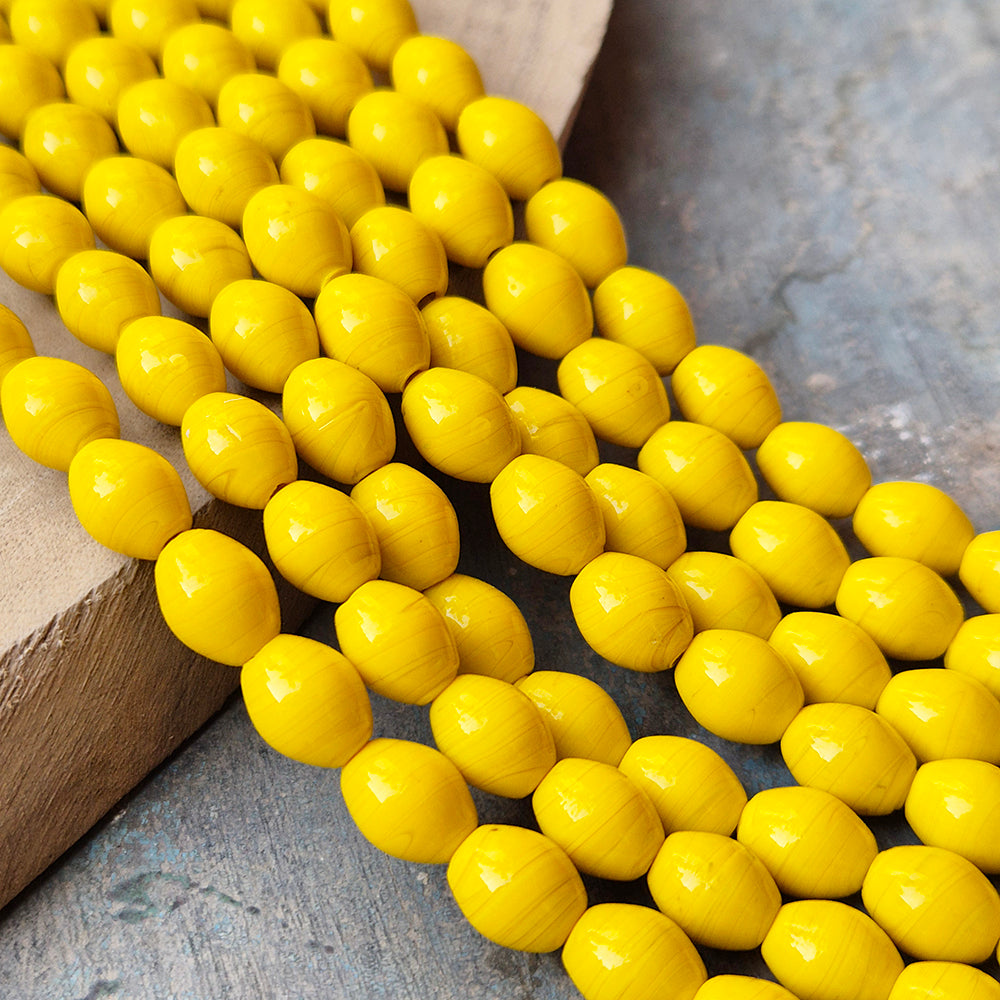 1 LINE/STRING PACK' SIZE APPROX' 9x11 MM' HANDMADE INDIAN GLASS BEADS