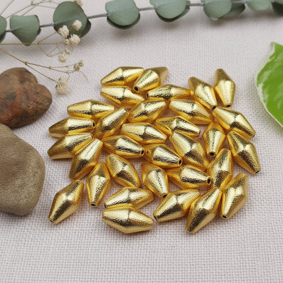 10 PIECES PACK' 20x10 MM APPROX' GOLDEN BRUSHED DHOLKI BRASS BEADS