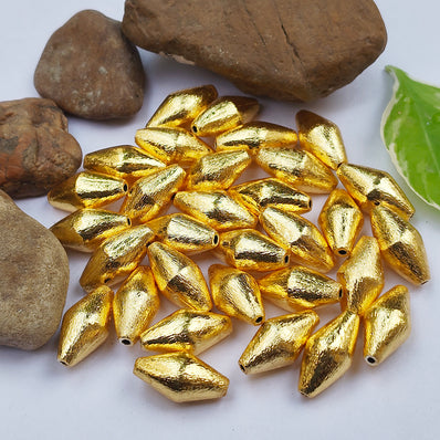 10 PIECES PACK' 20x10 MM APPROX' GOLDEN BRUSHED DHOLKI BRASS BEADS