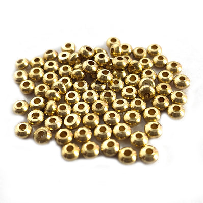 50 PIECES PACK' 3x4 MM APPROX SIZE DOKRA BRASS SOLID RONDEL TYRE SHAPE BEADS