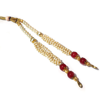 PEARL NECKLACE EXTENSION WITH ZARI DORI,TASSEL WITH INK RED BEADS FOR NECKLACES & PENDANTS