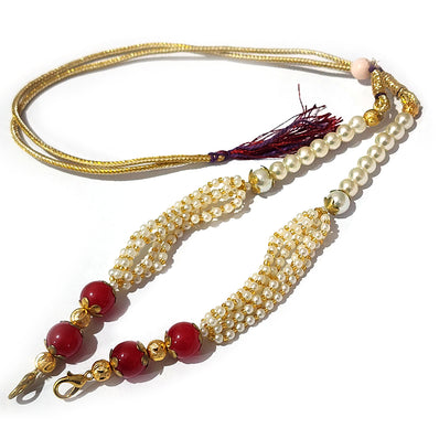 PEARL NECKLACE EXTENSION WITH ZARI DORI,TASSEL WITH INK RED BEADS FOR NECKLACES & PENDANTS