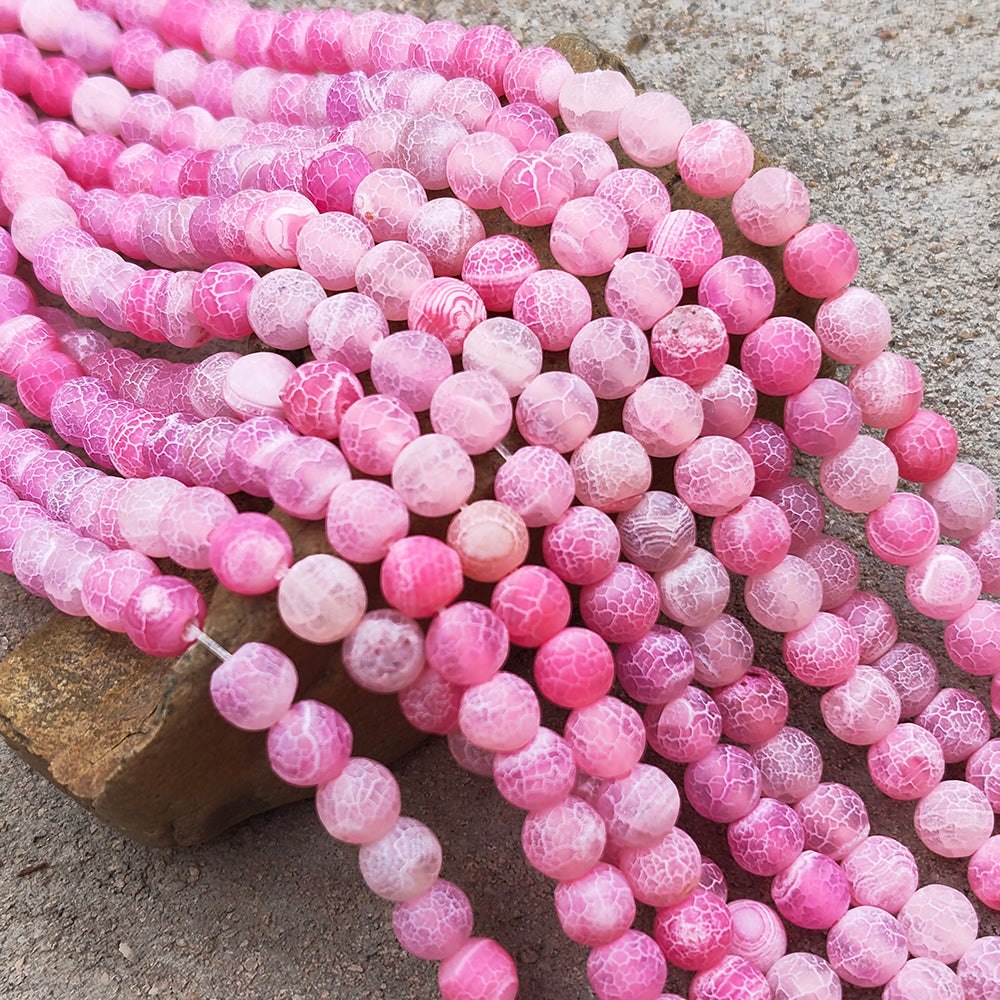 1 LINE/STRING PACK' APPROX' 8 MM 46-48 PIECES BEADS DRAGON VEIN MATT AGATE BEADS