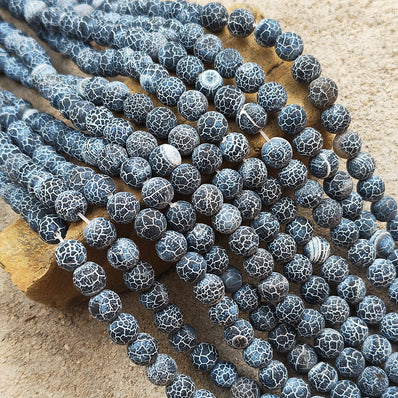 1 LINE/STRING PACK' 8 MM' APPROX' 46-48 PIECES BEADS DRAGON VEIN MATT AGATE BEADS